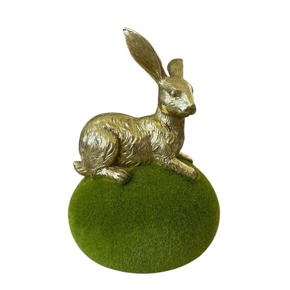 COTTONTAIL LANE Gold Foil Easter Bunny On Green Moss Flocked Egg Figurine New - Picture 10 of 10
